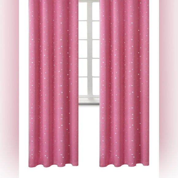 None Other - Pink Star Patterned Curtains 2 pieces